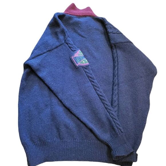 GAP Vintage 1990s Sweater Men's Medium Polo Collared Wool Cable Colorblock - Picture 3 of 4